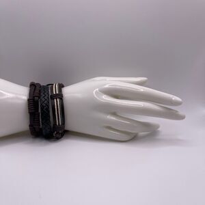 Nordstrom Men's Braided Woven Cuff Wrap Adjustable Leather Bracelet 3 PCS. Set